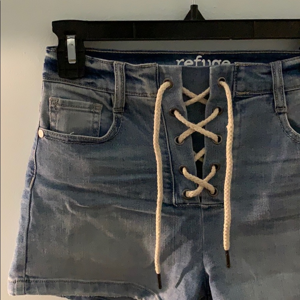Tie Up High Waisted Jean Shorts